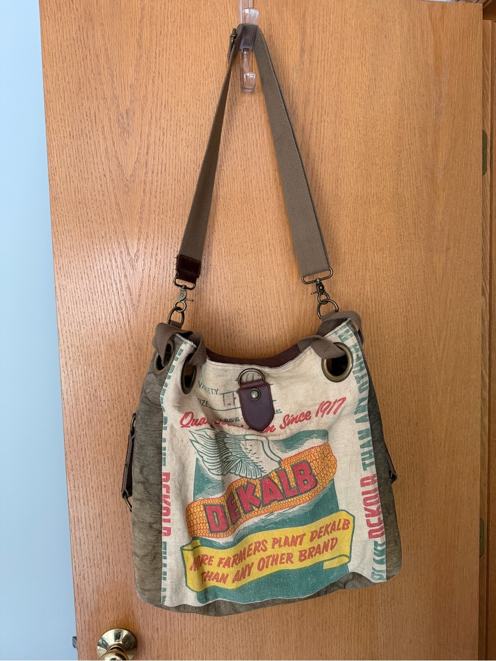 Vintage DEKALB Americana Vintage Seed Feed Sack Open Tote Messenger Bag